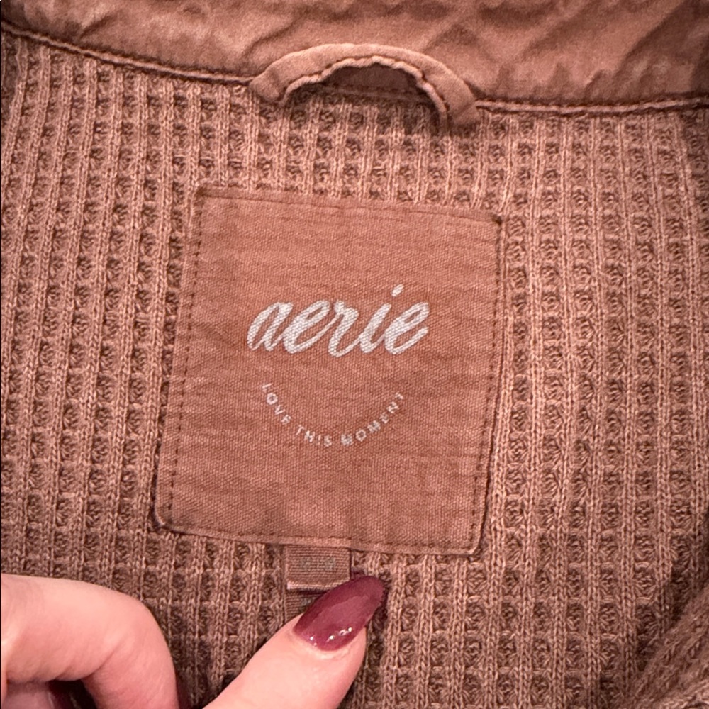 Aerie Brown Button-Up Waffle Knit Shirt - Picture 4 of 4